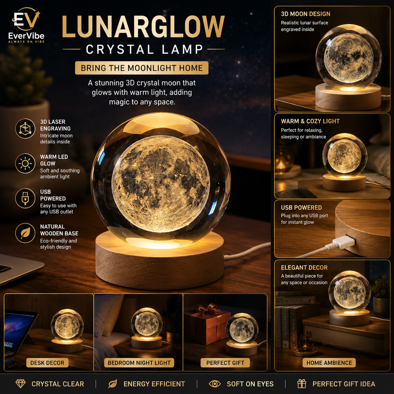 EverVibe™ LunarGlow Crystal Moon Lamp