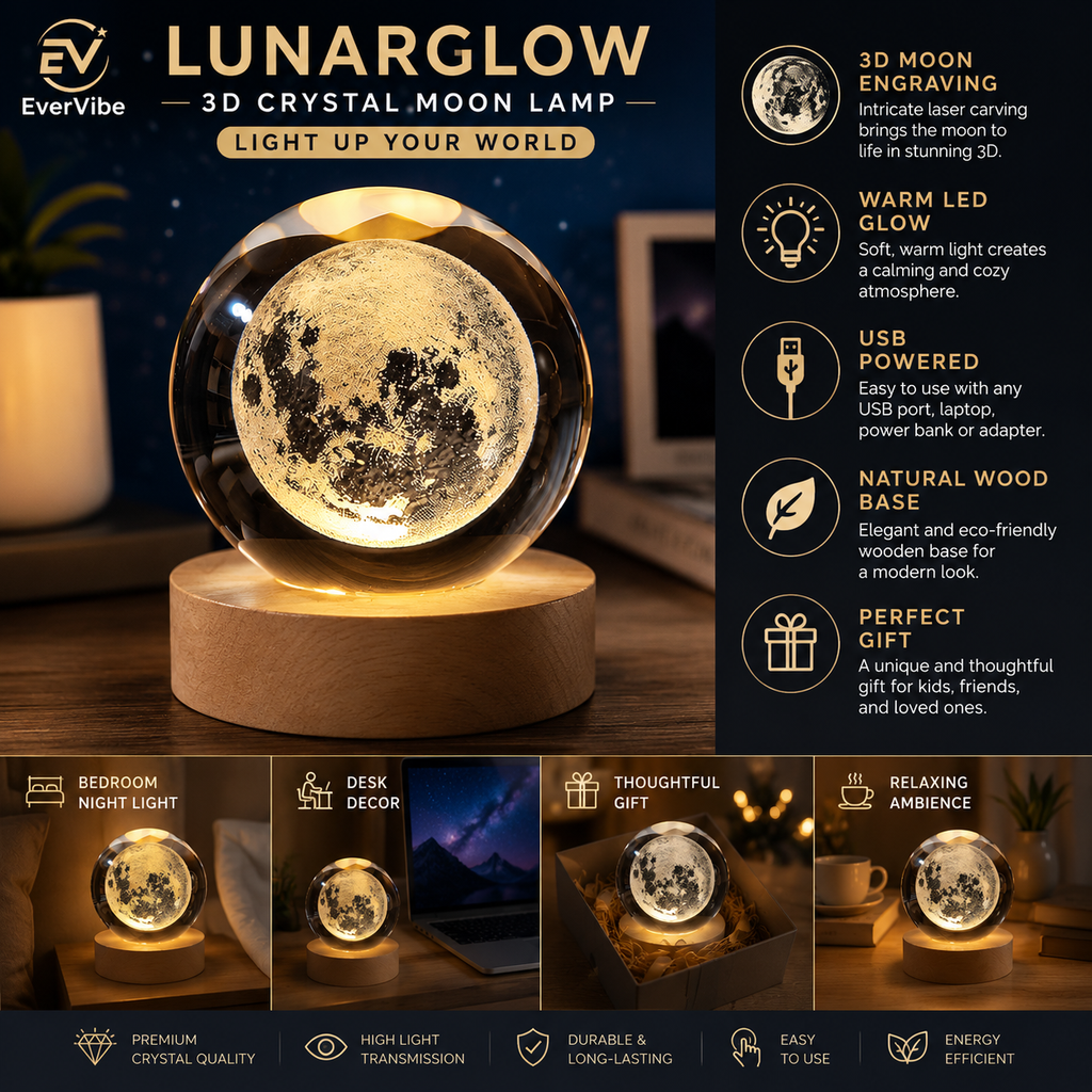 EverVibe™ LunarGlow Crystal Moon Lamp